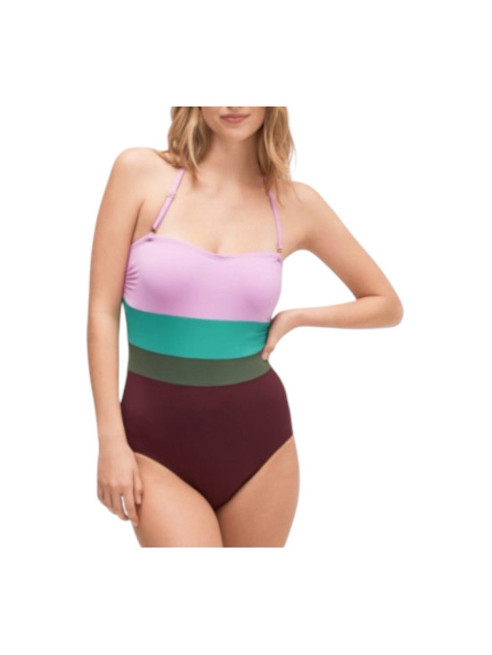 Kate Spade New York Colorblock Bandeau One Piece Swimsuit Pink Purple Medium